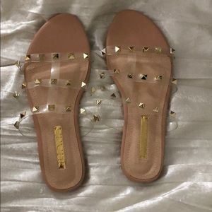 Nude/Clear studded sandals